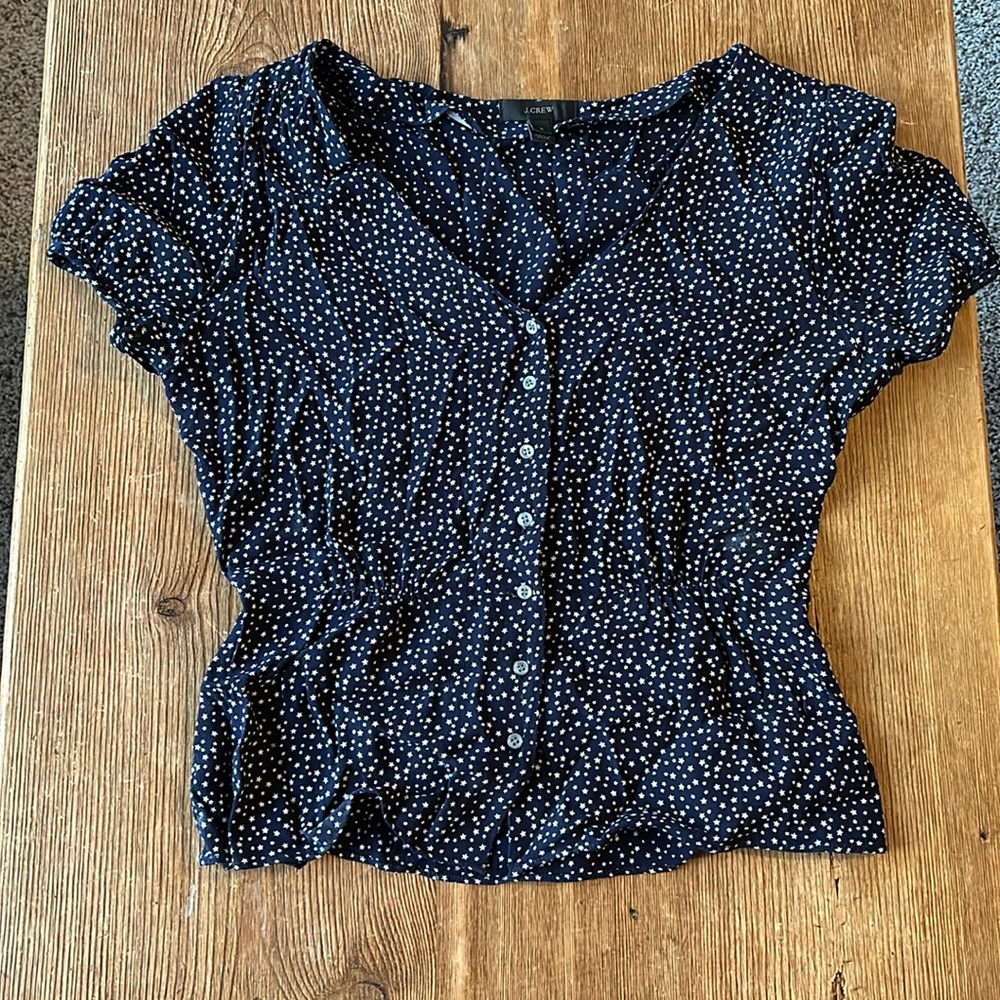 J. Crew Navy Stars Button Up Blouse